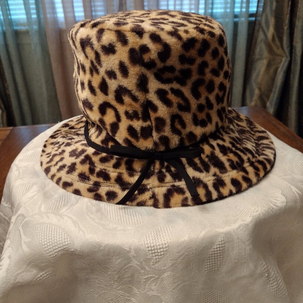 Vintage Leopard Print High Hat w/Bow LARGE - Picture 5 of 10